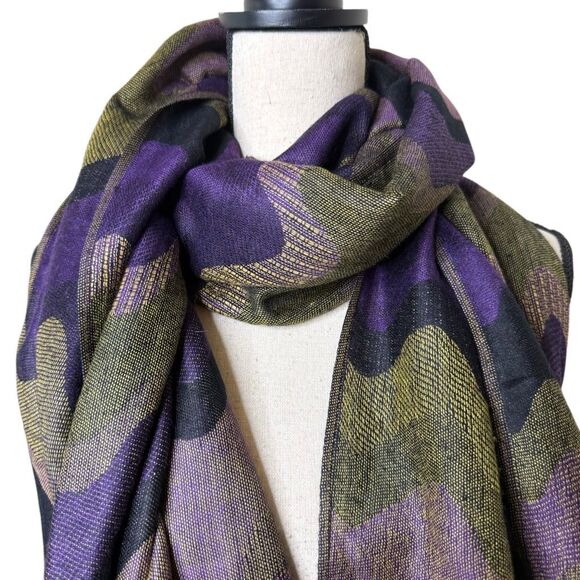 Purple, Black, Lavender & Olive Green Pashmina Scarf - Picture 2 of 7